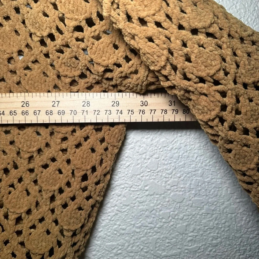 POL Womens Large Open Knit Sweater‎ Crochet Brown Boho Festival Chunky Oversized